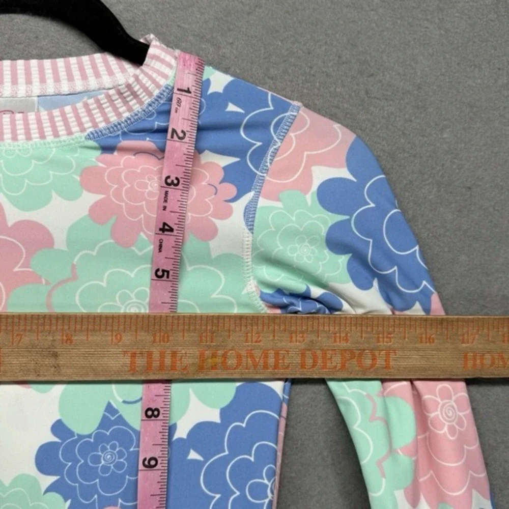Ruffle Butts Rash Guard Girls‎ Size 7 Seersucker Blue Pink Swim Top Long-Sleeve